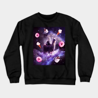 Outer Space Cat Riding Llama Unicorn - Donut Crewneck Sweatshirt